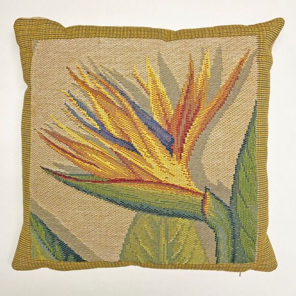 Gobelins Art Tapestry Bird of Paradise Flower Pillow Case 13-in Square Belgium - Picture 1 of 7